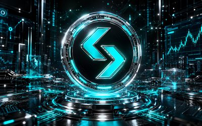 Bitget Token 3D logo, 4k, blue futuristic background, cryptocurrencies, Bitget Token futuristic logo, brands, Bitget Token cryptocurrency, BGB logo, blockchain, BGB, Bitget Token logo, Bitget Token