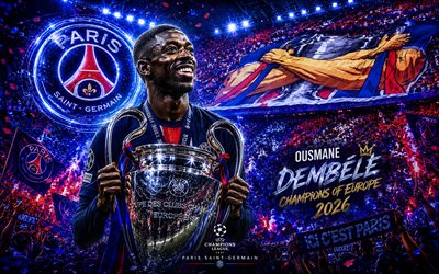 Ousmane Dembele with Champions League Cup, Paris Saint-Germain, Ousmane Dembele, PSG winner of the 2026 Champions League, PSG, football, 2026 Champions League winner, Champions League, Ousmane Dembele PSG