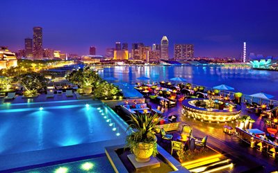 azure bay, 밤, 리조트, 호텔, 싱가포르