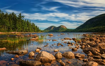 Acadia National Park, 4k, river, mountains, forest, Atlantic coastline, HDR, american landmarks, USA, America, beautiful nature