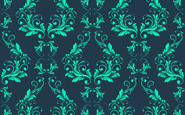 patrón verde vintage, textura floral vintage, fondo retro verde, fondo de patrón verde, textura floral, textura de motivos florales, fondo verde retro