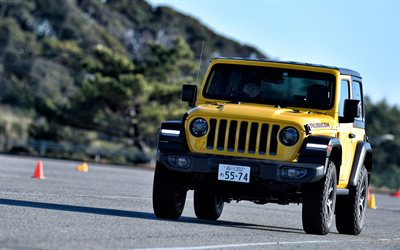 jeep wrangler rubicon, 4k, suvs, 2022 autos, gelber jeep wrangler, amerikanische autos, wrangler jl, 2022 jeep wrangler, jeep