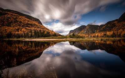 Hautes-Gorges-de-la-Riviere-Malbaie, National Park, autumn, Malbaie River, tranquility, Charlevoix, mountain landscape, yellow trees, Quebec, Canada