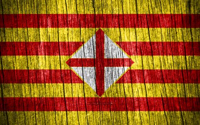 4K, Flag of Barcelona, Day of Barcelona, spanish provinces, wooden texture flags, Barcelona flag, Provinces of Spain, Barcelona, Spain