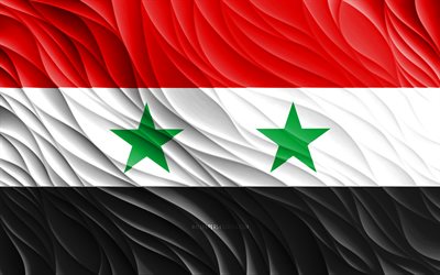 4k, la bandera siria, las banderas onduladas en 3d, los países asiáticos, la bandera de siria, el día de siria, las ondas 3d, asia, los símbolos nacionales sirios, siria