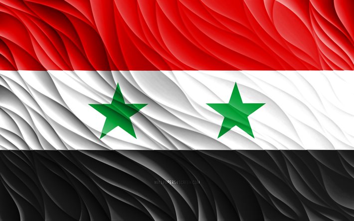 4k, シリアの旗, 波状の 3d フラグ, アジア諸国, シリアの日, 3d 波, アジア, シリアの国のシンボル, シリア