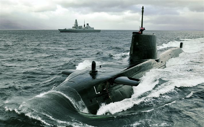 hms astute, marinha real, submarino de ataque movido a energia nuclear britânica, navios de guerra, classe astute, hms dauntless, d33, marinha real britânica, destruidor de defesa aérea britânico, classe daring