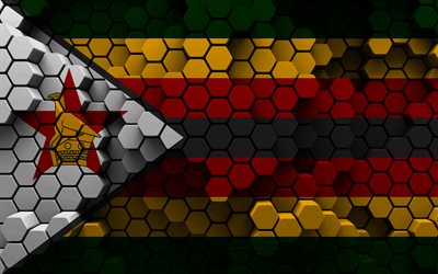 4k, Flag of Zimbabwe, 3d hexagon background, Zimbabwe 3d flag, Day of Zimbabwe, 3d hexagon texture, Zimbabwe national symbols, Zimbabwe, 3d Zimbabwe flag, African countries