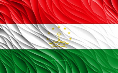 4k, Tajik flag, wavy 3D flags, Asian countries, flag of Tajikistan, Day of Tajikistan, 3D waves, Asia, Tajik national symbols, Tajikistan flag, Tajikistan