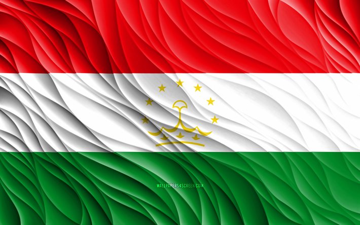 4k, bandiera tagiko, bandiere 3d ondulate, paesi asiatici, bandiera del tagikistan, giorno del tagikistan, onde 3d, asia, simboli nazionali tagiki, tagikistan