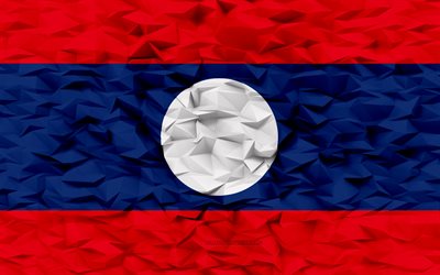 drapeau du laos, 4k, fond de polygone 3d, texture de polygone 3d, jour du laos, drapeau du laos 3d, symboles nationaux du laos, art 3d, laos, pays d asie