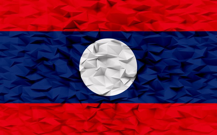 laos flagga, 4k, 3d polygon bakgrund, 3d polygon textur, laos dag, 3d laos flagga, laos nationella symboler, 3d konst, laos, asien länder
