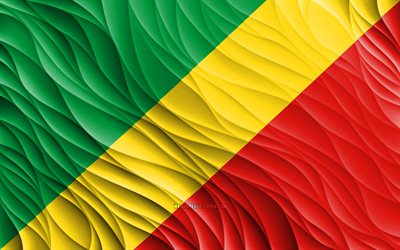 4k, علم جمهورية الكونغو, أعلام 3d متموجة, الدول الافريقية, يوم جمهورية الكونغو, موجات ثلاثية الأبعاد, جمهورية الكونغو الرموز الوطنية, جمهورية الكونغو