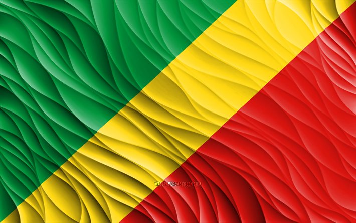 4k, コンゴ共和国の国旗, 波状の 3d フラグ, アフリカ諸国, コンゴ共和国の日, 3d 波, コンゴ共和国の国のシンボル, コンゴ共和国