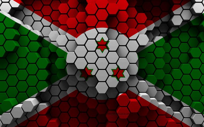 4k, burundis flagga, 3d hexagon bakgrund, burundi 3d flagga, burundis dag, 3d hexagon textur, burundis nationella symboler, burundi, 3d burundi flagga, afrikanska länder