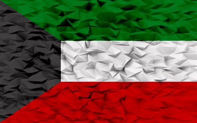 Flag of Kuwait, 4k, 3d polygon background, Kuwait flag, 3d polygon texture, Day of Kuwait, 3d Kuwait flag, Kuwait national symbols, 3d art, Kuwait, Asia countries