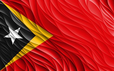 4k, Timor-Leste flag, wavy 3D flags, Asian countries, flag of Timor-Leste, Day of Timor-Leste, 3D waves, Asia, Timor-Leste national symbols, Timor-Leste