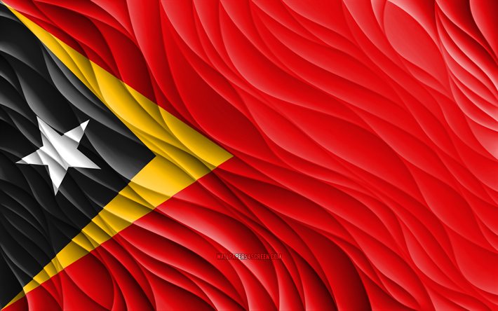 4k, itä-timor-lippu, aaltoilevat 3d-liput, aasian maat, itä-timorin lippu, itä-timor-päivä, 3d-aallot, aasia, itä-timor kansallissymbolit, itä-timor