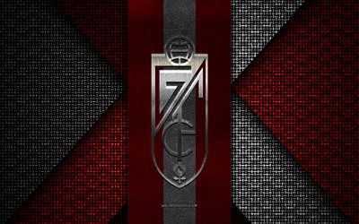 granada cf, segunda división, textura tejida blanca roja, logotipo de granada cf, club de fútbol español, emblema de granada cf, fútbol, granada, españa