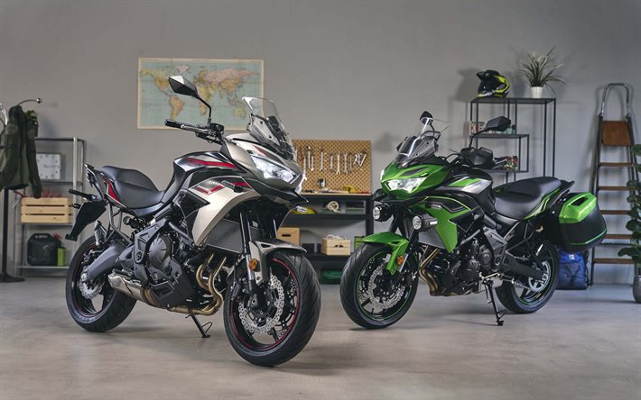 2022, Kawasaki Versys 650, 4k, side view, exterior, green Versys 650, red black Versys 650, Japanese motorcycles, Kawasaki