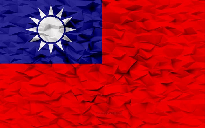 taiwans flagga, 4k, 3d polygon bakgrund, taiwan flagga, 3d polygon textur, taiwans dag, 3d taiwan flagga, taiwans nationella symboler, 3d konst, taiwan, asien länder