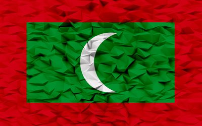 モルディブの国旗, 4k, 3 d ポリゴンの背景, モルディブの旗, 3 d ポリゴン テクスチャ, モルディブの日, 3 d のモルディブの旗, オランダの国のシンボル, 3d アート, モルディブ, アジア諸国