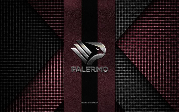 palermo fc, serie b, rosa svart stickad textur, palermo fc logotyp, italiensk fotbollsklubb, palermo fc emblem, fotboll, palermo, italien