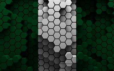 4k, Flag of Nigeria, 3d hexagon background, Nigeria 3d flag, Day of Nigeria, 3d hexagon texture, Nigerian flag, Nigerian national symbols, Nigeria, 3d Nigeria flag, African countries