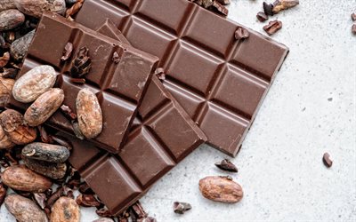 chocolate, almond nuts, sweets, chocolate bar, background with chocolate, nuts, dark chocolate with nuts