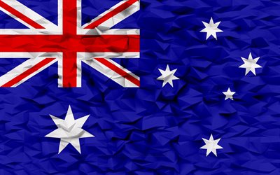 Flag of Australia, 4k, 3d polygon background, Australia flag, 3d polygon texture, Australian flag, Day of Australia, 3d Australia flag, Australian national symbols, 3d art, Australia, Asia countries