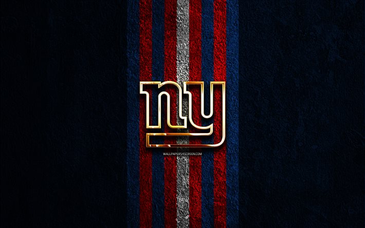 ニューヨーク ジャイアンツのゴールデン ロゴ, 4k, 青い石の背景, nfl, アメリカン フットボール チーム, ニューヨーク・ジャイアンツのロゴ, アメリカンフットボール, ニューヨーク・ジャイアンツ