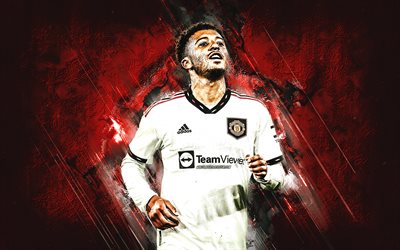 Jadon Sancho, Manchester United FC, English footballer, red stone background, Premier League, England, football, Jadon Sancho Manchester