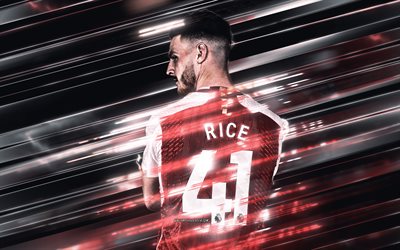 Declan Rice, Arsenal FC, English football player, creative art, blades lines art, England, red background, football, Premier League