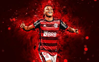Matheus Franca, 4k, red neon lights, Flamengo FC, brazilian footballers, soccer, Brazilian Serie A, Matheus Franca 4K, red abstract background, football, CR Flamengo, Matheus Franca Flamengo
