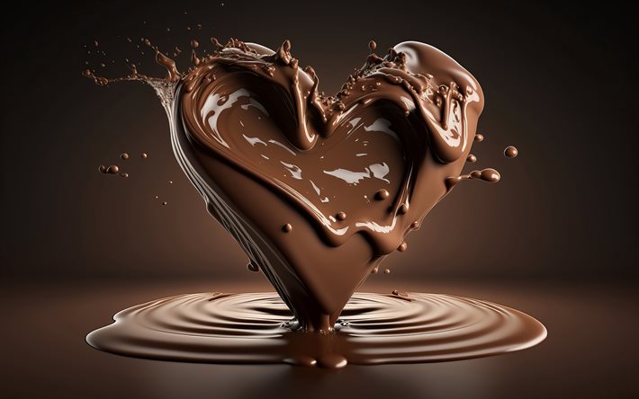 çikolata kalp, çikolata sevgisi, tatlılar, çikolata kalbi ile arka plan, çikolata