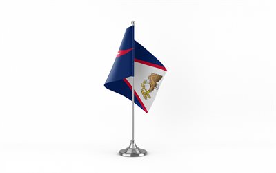 4k, amerikanska samoa bordsflagga, vit bakgrund, amerikansk samoa flagga, bordflagga av amerikansk samoa, american samoa flag på metal stick, nationella symboler, amerikanska samoa