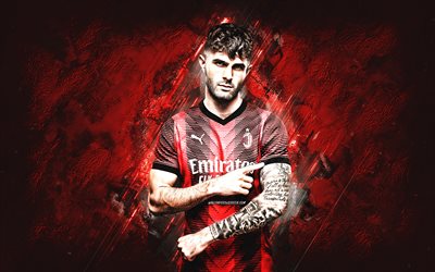 Christian Pulisic, AC Milan, american football player, red stone background, Serie A, Italy, football