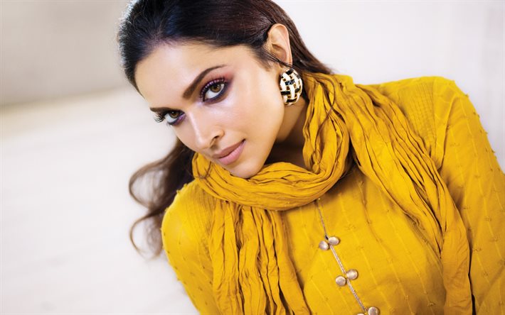 deepika padukone, muotokuva, intialainen näyttelijä, valokuva, keltainen villapaita, intialainen malli, kaunis nainen