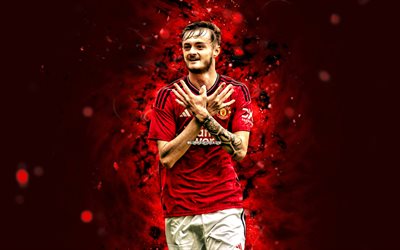 Joe Hugill, 4k, 2023, red neon lights, Manchester United FC, Premier League, english footballers, Joe Hugill 4K, soccer, football, Joe Hugill Manchester United, Man United