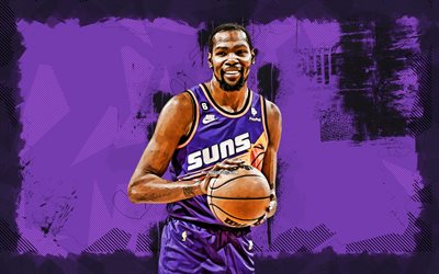 4k, Kevin Durant, grunge art, Phoenix Suns, NBA, basketball, Kevin Durant 4K, violet grunge background, Kevin Durant Phoenix Suns