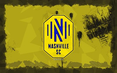 Nashville SC grunge logo, 4k, MLS, yellow grunge background, soccer, Nashville SC emblem, football, Nashville SC logo, Nashville SC, american soccer club, Nashville FC