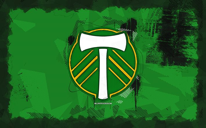 Portland Timbers grunge logo, 4k, MLS, green grunge background, soccer, Portland Timbers emblem, football, Portland Timbers logo, american soccer club, Portland Timbers FC