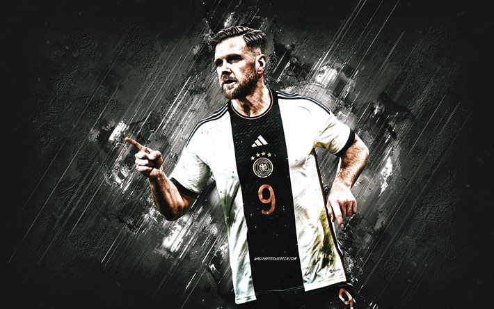 niclas fullkrug, ドイツナショナルフットボールチーム, 肖像画, ドイツのフットボール選手, 白い石の背景, ドイツ, フットボール