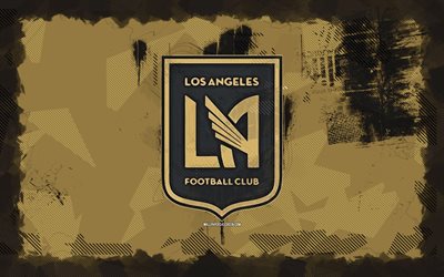 Los Angeles FC grunge logo, 4k, MLS, brown grunge background, soccer, Los Angeles FC emblem, football, Los Angeles FC logo, american soccer club, Los Angeles FC