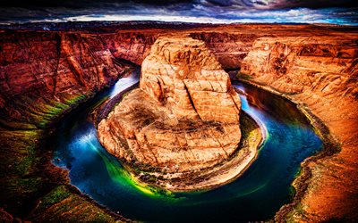 Horseshoe Bend, 4k, desert, Grand Canyon, american landmarks, HDR, Colorado River, Arizona, USA, America, beautiful nature, travel concepts, summer