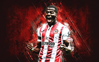 dango ouattara, brentford fc, burkina faso fußballer, roter steinhintergrund, grunge  kunst, dango aboubacar faissal ouattara, premier league, england, fußball, dango ouattara brentford