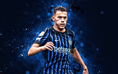 kristjan asllani, 4k, luces neones azules, inter milán, serie a, futbolistas albaneses, kristjan asllani 4k, fútbol americano, fútbol, internacional, kristjan asllani inter milán