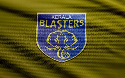 logotipo de tela kerala blasters fc, 4k, fondo de tela amarilla, isl, bokeh, fútbol, logotipo de kerala blasters fc, fútbol americano, kerala blasters fc emblema, kerala blasters, club de fútbol indio, kerala blasters fc