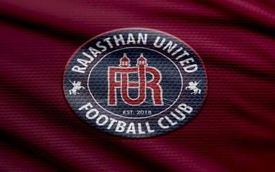 logotipo de tela de rajasthan united, 4k, fondo de tela púrpura, i league, bokeh, fútbol, logotipo de rajasthan united, fútbol americano, emblema de rajasthan united, rajasthan united, club de fútbol indio, rajasthan united fc
