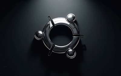 3d Ubuntu chrome logo, Linux, 4k, gray metal background, Ubuntu logo, Ubuntu emblem, Ubuntu 3d logo, background with Ubuntu logo, Ubuntu